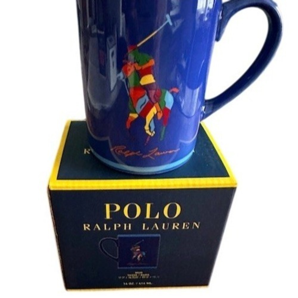 Polo Ralph Lauren Home Mug Blue Polo Player Graphic 14 oz w/ Gift Box colorblock